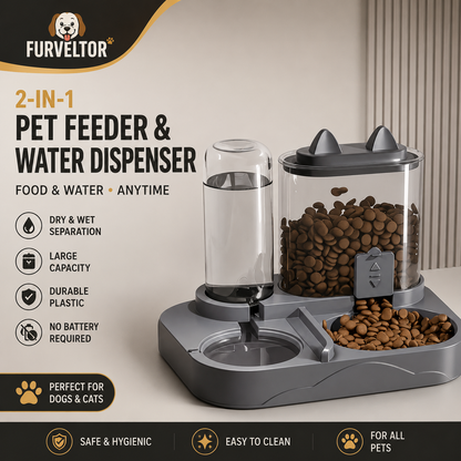 2-in-1 Large Pet Feeder & Water Dispenser, Dry Wet Separation, Durable Plastic, Transparent, No Battery, For Cats Dogs Travel