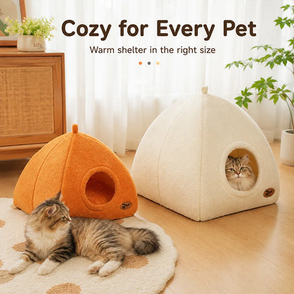 2-in-1 Cozy Cat Cave Bed – Warm & Washable Hideaway