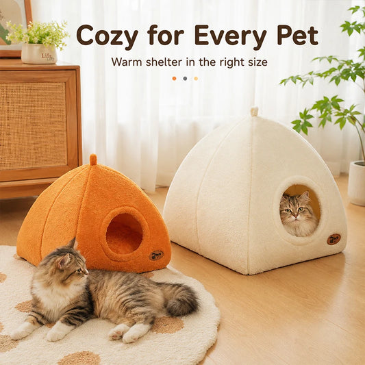 2-in-1 Cozy Cat Cave Bed – Warm & Washable Hideaway