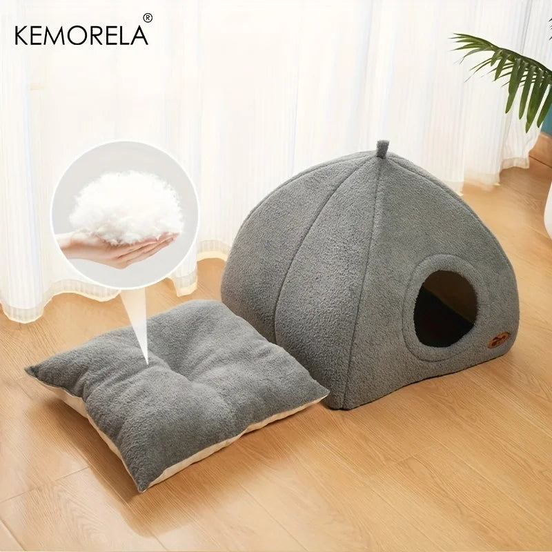 2-in-1 Cozy Cat Cave Bed – Warm & Washable Hideaway