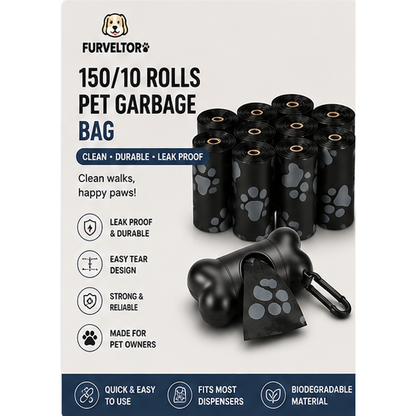 150/10 Rolls Pet Garbage Bag, Thickened, Convenient Use, Polypropylene, for Animal Waste, Cat, Dog Cleaning Supplies
